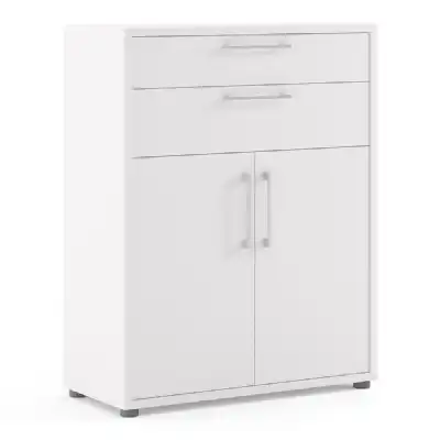 Bookcase 2 Shelves With 2 Drawers and 2 Doors in White