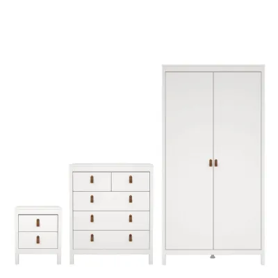 Barcelona Package Bedside Table 2 drawers + Chest 3+2 drawer + Wardrobe with 2 doors in White