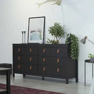 Matt Black 8 Drawer Double Chest With Leather Tab Handles