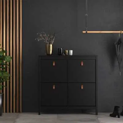 Matt Black 4 Compartment Shoe Cabinet