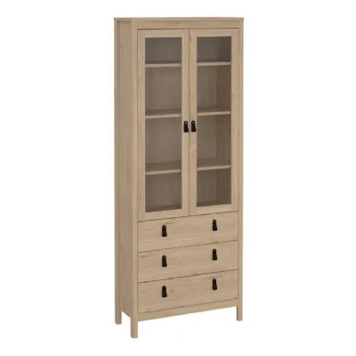 Barcelona China Cabinet 2 Doors with Glass + 3 Drawers in Jackson Hickory Oak