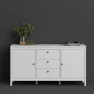Modern Wide White 2 Door 3 Drawer Sideboard