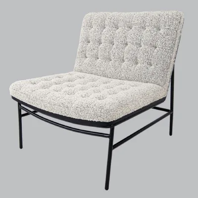 Natural Boucle Fabric Accent Chair with Black Metal Frame