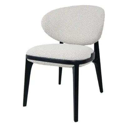 Natural Fabric Padded Dining Chair with Black Wooden Frame