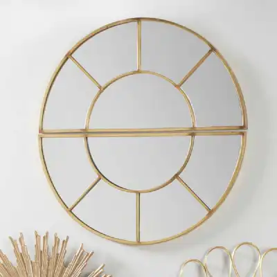 Antique Gold 2 Oval Section Round Window Wall Mirror