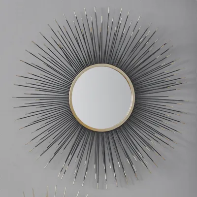 Black and Gold Metal Starburst Round Wall Mirror