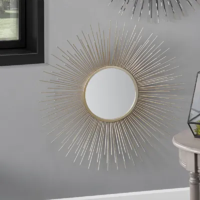 Art Deco Gold Framed Starburst Round Wall Mirror