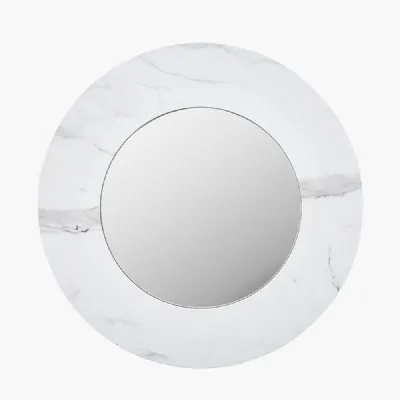 Large White Marble 80cm Round Wall Mirror
