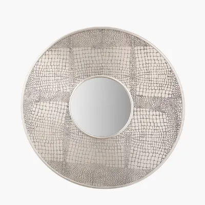 Antique Silver Metal Round Wall Mirror