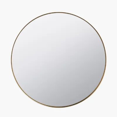 Brushed Gold Metal Slim Frame Round Wall Mirror Small