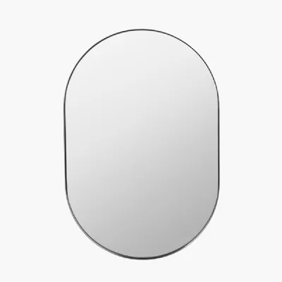Brushed Silver Metal Slim Frame Oval Wall Mirror