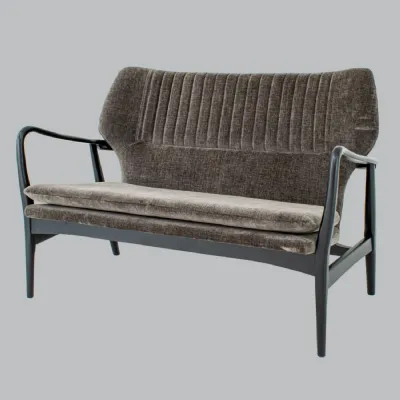 Black Wood And Mouse Fabric 2 Seater Chair