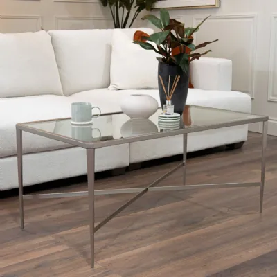 Tempered Glass Top Coffee Table with Nickel Metal Frame