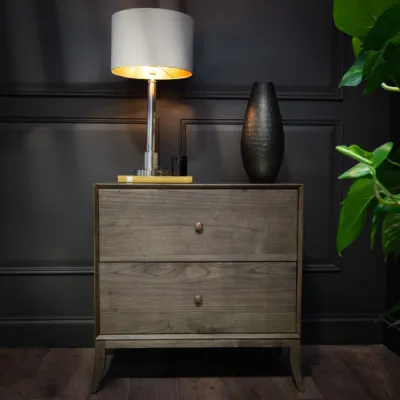 Brown Wooden Warm Grey Front 2 Drawer Chest