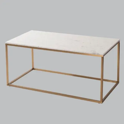 White Marble Coffee Table Gold Metal Framed