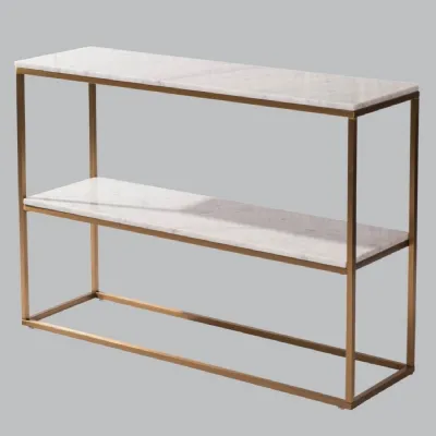 White Marble Top Low Bookcase with Gold Framed