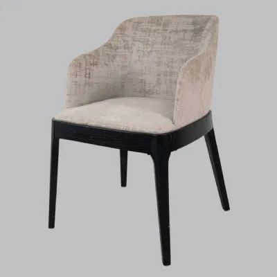 Mushroom Velvet Curve Accent Chair with Black Wood Frame