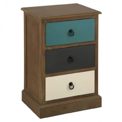 Multicoloured Reclaimed Wood 3 Drawer Bedside Chest