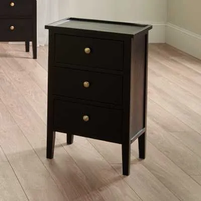 Black 3 Drawer Bedside Table Nightstand Gold Handles