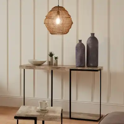 Grey Concrete Console Table Matt Black Metal Frame