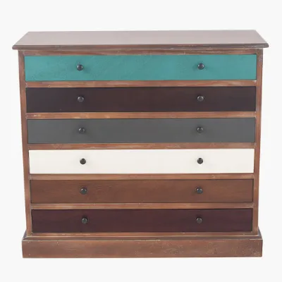 Multi Coloured Pine Wood Large 6 Drawer Storage Unit