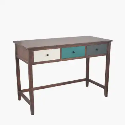 Multicoloured Pine Wood Large 3 Drawer Dressing Table Desk