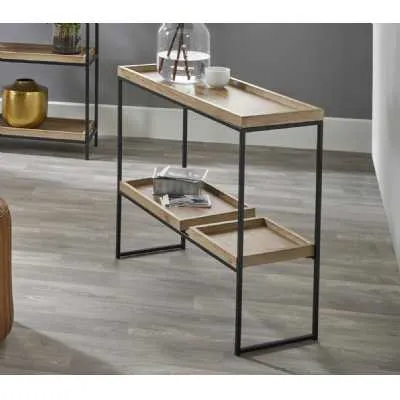 2 Tier Small Wooden Shelving Unit Matt Black Metal Frame