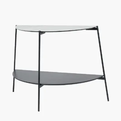 Black Metal Half Moon Console Table White Marble Effect Top