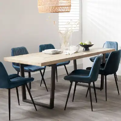 Whitewash Wood Large Rectangular Dining Table Metal Legs