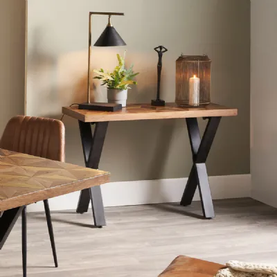 Natural Mango Wood Console Table Metal X Legs