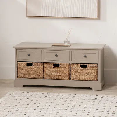 Putty Pine Wooden 3 Drawer 3 Basket Unit