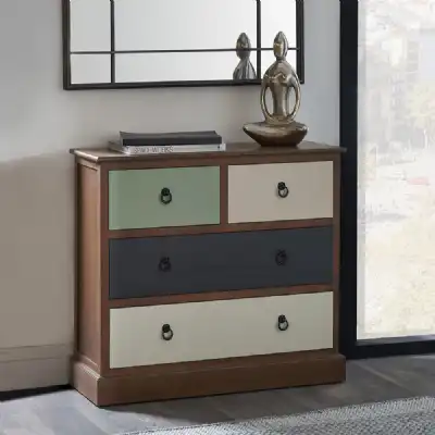 Natural and Sage Multicoloured Wood 2 Over 2 Chest of Drawers