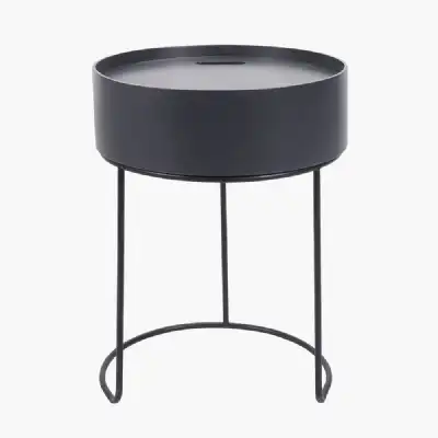 Dark Grey Wood and Black Metal Storage Table