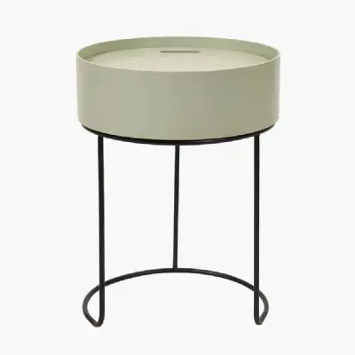 Sage Green Wood and Black Metal Storage Table