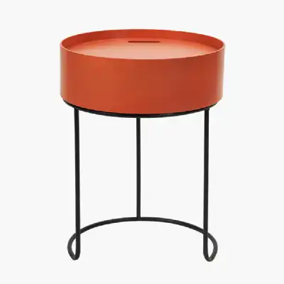 Tobacco Wood and Black Metal Storage Table
