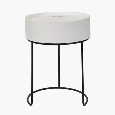 White Wood and Black Metal Storage Table