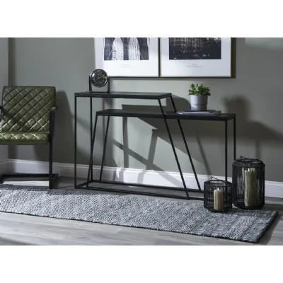 Black Ash Top and Black Metal Frame Console Tables Set of 2