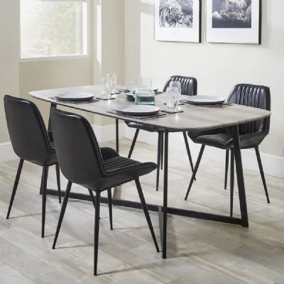 Grey Oak Top 180cm Large Dining Table Black Metal Legs