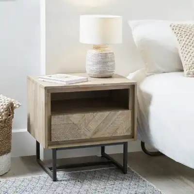 Wood Panelled Textured Finish Wooden 1 Drawer Bedside Unit