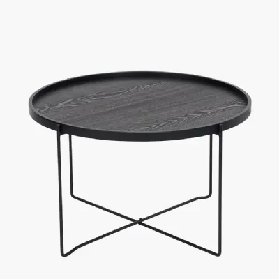Voss Black Wood Veneer and Black Metal Coffee Table