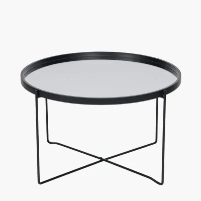 Voss Mirrored Glass and Black Wood Veneer Coffee Table