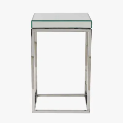 Elysee Mirrored Glass and Silver Metal Small Square Side Table