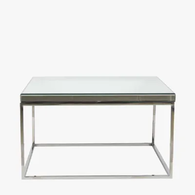 Elysee Mirrored Glass and Silver Metal Square Coffee Table