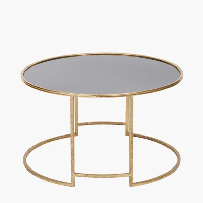 Veneziano Antique Gold Metal and Black Glass Coffee Table