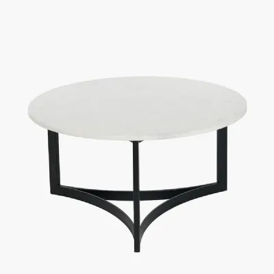 Hendrick White Marble and Black Metal Coffee Table
