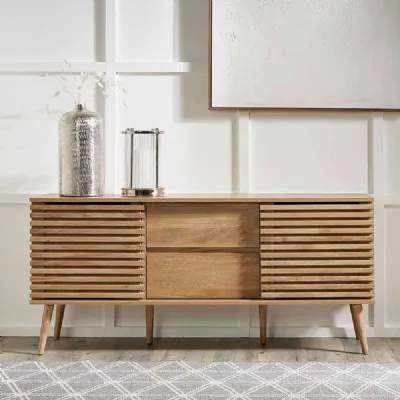 Natural Eucalyptus Wood 2 Door 2 Drawer Sideboard