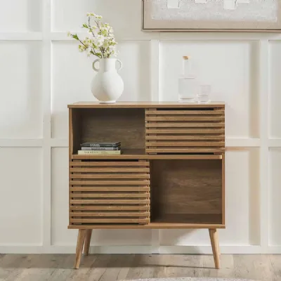 Natural Eucalyptus Wood 2 Slatted Door Small Sideboard