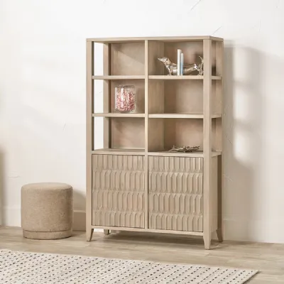 Light Grey Wash Mango Wood 2 Door Wide Bookcase