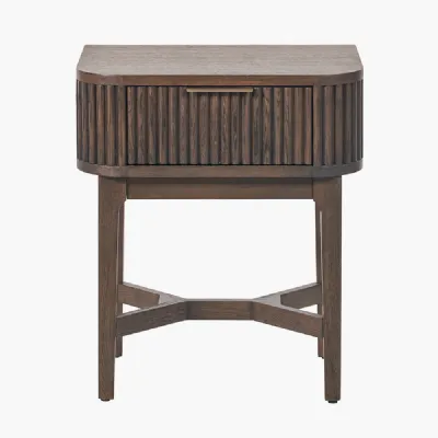 Raie Dark Brown Ribbed Oak and Pine Wood 1 Drawer Unit