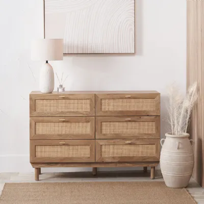 Natural Rattan Front Chest of 6 Drawers